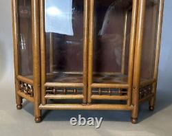 Antique Victorian Oak Stick & Ball Curio China Cabinet