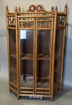 Antique Victorian Oak Stick & Ball Curio China Cabinet