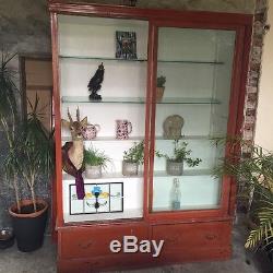 Antique Victorian Pine Glass Display Cabinet, haberdashery Shop Shelving Unit