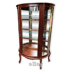 Antique Victorian Quartersawn Tiger Oak Bowed Curved China Cabinet