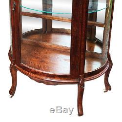 Antique Victorian Quartersawn Tiger Oak Bowed Curved China Cabinet