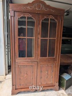 Antique Victorian Walnut 2 Glass Door Cabinet 2 Blind Door Cupboard