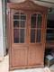Antique Victorian Walnut 2 Glass Door Cabinet 2 Blind Door Cupboard