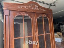 Antique Victorian Walnut 2 Glass Door Cabinet 2 Blind Door Cupboard