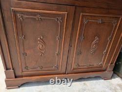 Antique Victorian Walnut 2 Glass Door Cabinet 2 Blind Door Cupboard