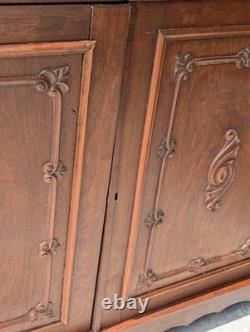 Antique Victorian Walnut 2 Glass Door Cabinet 2 Blind Door Cupboard