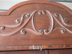 Antique Victorian Walnut 2 Glass Door Cabinet 2 Blind Door Cupboard