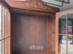 Antique Victorian Walnut 2 Glass Door Cabinet 2 Blind Door Cupboard