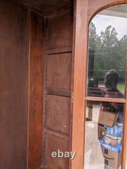 Antique Victorian Walnut 2 Glass Door Cabinet 2 Blind Door Cupboard