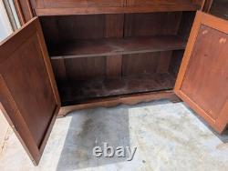 Antique Victorian Walnut 2 Glass Door Cabinet 2 Blind Door Cupboard