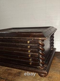 Antique Victorian Walnut Spool Cabinet 3 Drawer For Pocketwatch Collection
