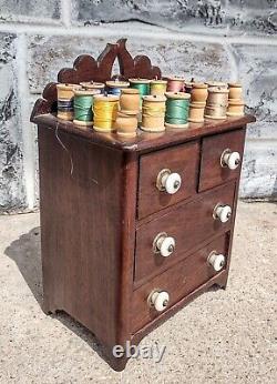 Antique Victorian Wood Mini Dresser Sewing Spool Cabinet Chest, 4 Drawers