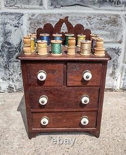 Antique Victorian Wood Mini Dresser Sewing Spool Cabinet Chest, 4 Drawers