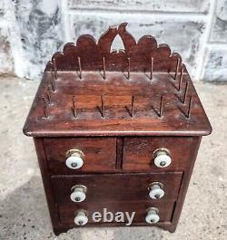 Antique Victorian Wood Mini Dresser Sewing Spool Cabinet Chest, 4 Drawers