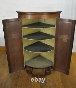 Antique Victorian bow front wall mounted corner cupboard / cabinet