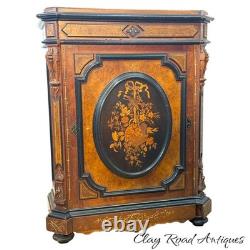 Antique Victorian inlay renaissance burl walnut credenza stylus hall cabinet