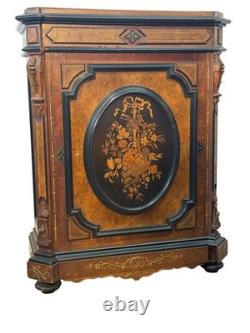 Antique Victorian inlay renaissance burl walnut credenza stylus hall cabinet
