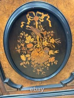 Antique Victorian inlay renaissance burl walnut credenza stylus hall cabinet
