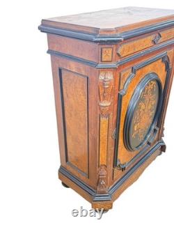 Antique Victorian inlay renaissance burl walnut credenza stylus hall cabinet
