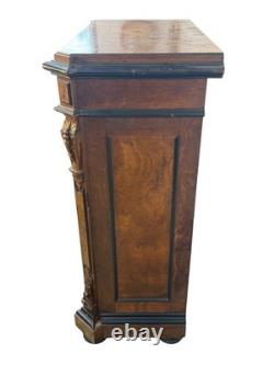 Antique Victorian inlay renaissance burl walnut credenza stylus hall cabinet