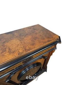 Antique Victorian inlay renaissance burl walnut credenza stylus hall cabinet