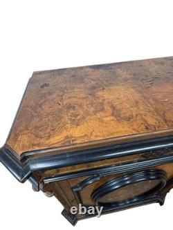 Antique Victorian inlay renaissance burl walnut credenza stylus hall cabinet