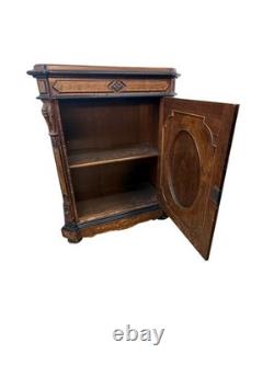 Antique Victorian inlay renaissance burl walnut credenza stylus hall cabinet
