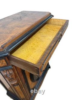 Antique Victorian inlay renaissance burl walnut credenza stylus hall cabinet
