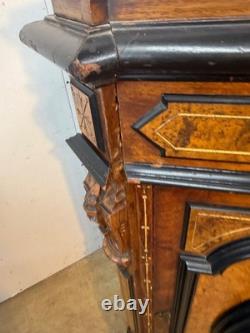Antique Victorian inlay renaissance burl walnut credenza stylus hall cabinet