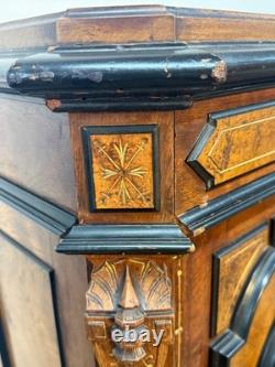 Antique Victorian inlay renaissance burl walnut credenza stylus hall cabinet