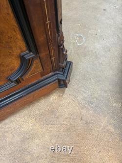 Antique Victorian inlay renaissance burl walnut credenza stylus hall cabinet