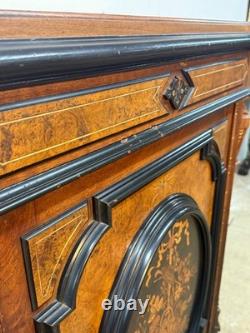 Antique Victorian inlay renaissance burl walnut credenza stylus hall cabinet