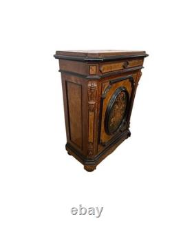 Antique Victorian inlay renaissance burl walnut credenza stylus hall cabinet