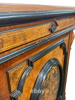 Antique Victorian inlay renaissance burl walnut credenza stylus hall cabinet