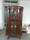 Antique Victorian Tiger Oak China Cabinet Curio With Lion Heads And Claw Feet