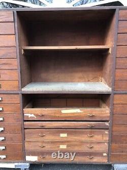 Antique Vintage Apothecary Cabinet Industrial Wood Hardware 56 Drawer Storage