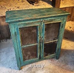 Antique / Vintage Blu Green Painted Pie Safe