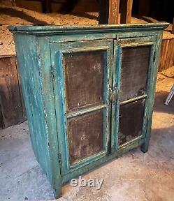 Antique / Vintage Blu Green Painted Pie Safe