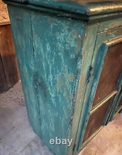 Antique / Vintage Blu Green Painted Pie Safe