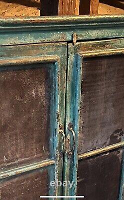 Antique / Vintage Blu Green Painted Pie Safe