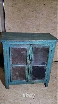 Antique / Vintage Blu Green Painted Pie Safe