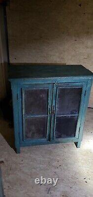 Antique / Vintage Blu Green Painted Pie Safe