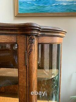 Antique Vintage Carved Oak Serpentine Glass Front China Cabinet Victorian