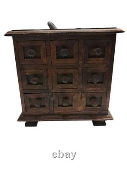 Antique Vintage Heavy Wooden 9 Drawer Spice Cabinet Apothecary Chest