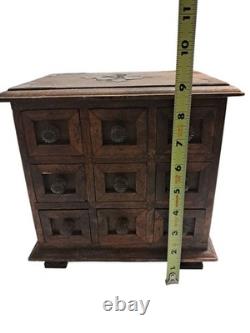 Antique Vintage Heavy Wooden 9 Drawer Spice Cabinet Apothecary Chest