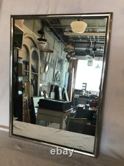 Antique Vintage Nickel over Brass Framed 18x24 Vanity Mirror Old 821-25B