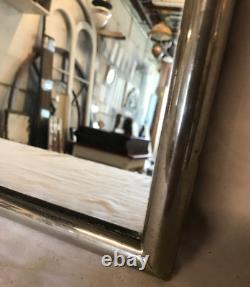 Antique Vintage Nickel over Brass Framed 18x24 Vanity Mirror Old 821-25B