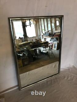 Antique Vintage Nickel over Brass Framed 18x24 Vanity Mirror Old 821-25B