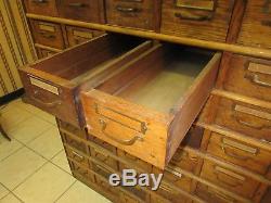 Antique Vintage Oak & Brass Library Card Catalog File Cabinet Apothecary Chest