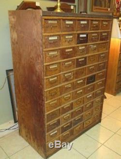 Antique Vintage Oak & Brass Library Card Catalog File Cabinet Apothecary Chest
